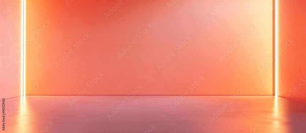 Poster 3d rendering of an empty room wall in peach color featuring a minimalistic abstract apricot backgrou