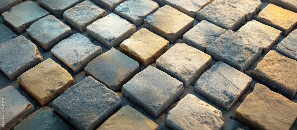 Poster 3d rendering of a mosaic composed of stone blocks