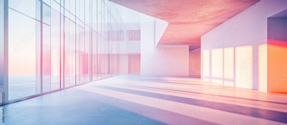 Aufkleber multilevel public interior space with abstract white and colored gradient design featuring windows 3