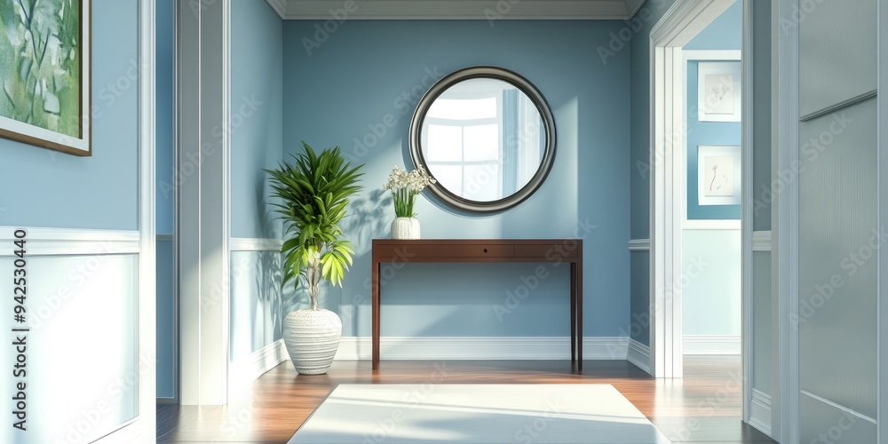 Poster 3d rendering of a round accent mirror