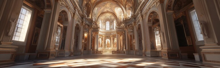 Fototapeta premium 3D rendering of the interior of a baroque basilica from the 18th century