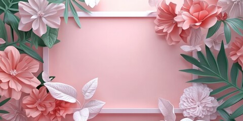 3D rendering of a frame designed for invitations or congratulatory messages featuring a bouquet of flowers
