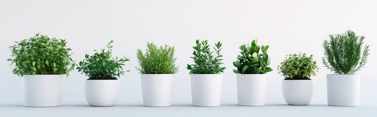 Fototapeta premium 3D rendering of artificial potted herbs against a white background for home decor