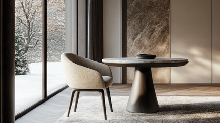 3D rendering of home furniture including a table and chair