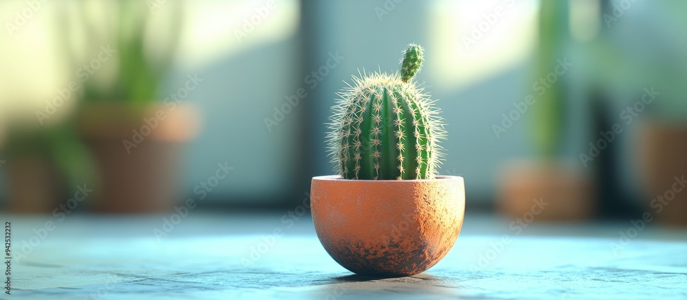Poster 3d rendering of a cactus in a pot