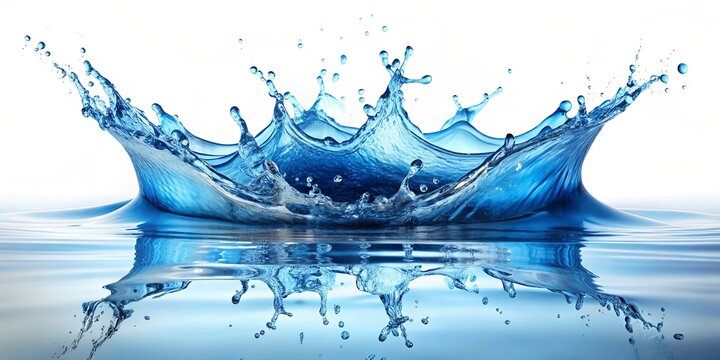 Dynamic water splash with reflection in blue liquid creating a visually stunning and vibrant image