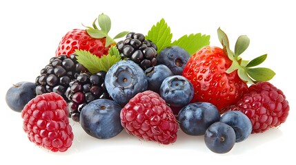 Bowl of fresh mixed berries isolated on a white background