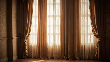 Soft, warm light illuminating a curtain, vintage theater look, rich textures, nostalgic and cozy atmosphere