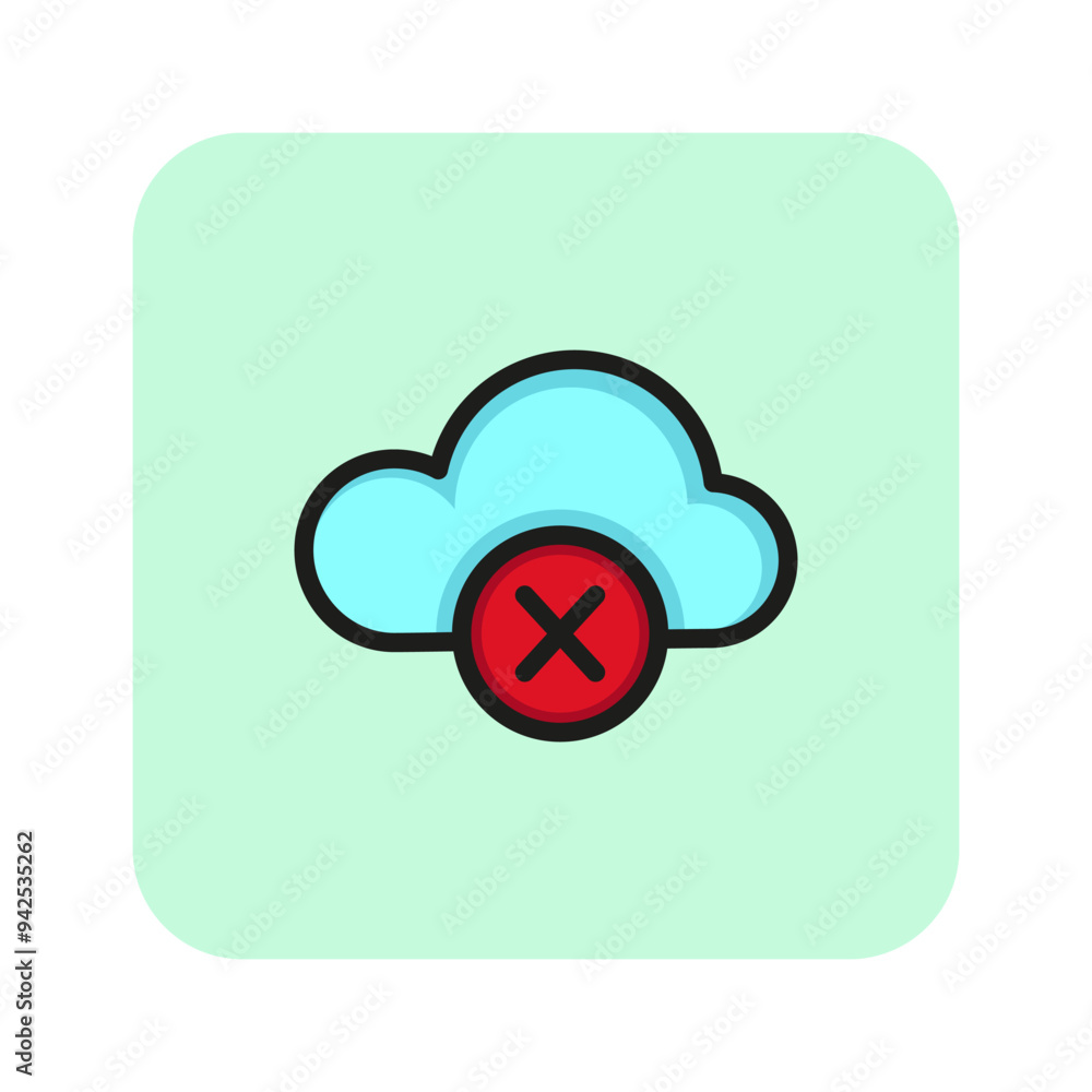 Poster empty cloud line icon. stop, error, lost connection. rejection concept. can be used for topics like 