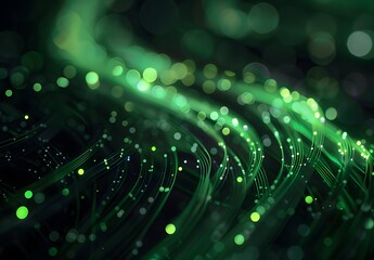 Greenish green virus cells and DNA strands on dark background, photorealistic