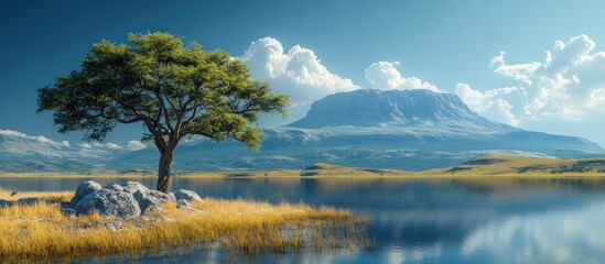 Serene Landscape with a Tree by the Lake