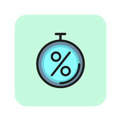 Limited sale line icon. Stopwatch, time, percent. Discount concept. Can be used for topics like shopping, Black Friday, Cyber Monday