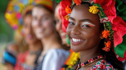Fototapeta premium Cultural Exchange: Friends from different cultural backgrounds engaging in mutual learning of traditions and customs, expanding their understanding and appreciation of the world. 