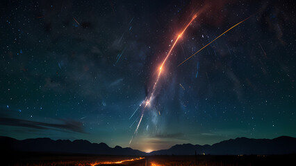 abstract background depicting a meteor shower in a cosmic sky