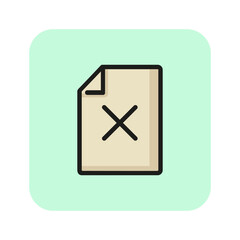 Rejected document line icon. File and access denied sign. Rejection concept. Can be used for topics like app design, error, declining