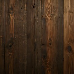 Obraz premium Close-up view of dark-stained wood planks with rich grain patterns and knots, exuding natural rustic charm.