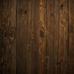 Obraz premium Close-up view of dark-stained wood planks with rich grain patterns and knots, exuding natural rustic charm.