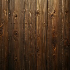 Fototapeta premium Close-up view of dark-stained wood planks with rich grain patterns and knots, exuding natural rustic charm.