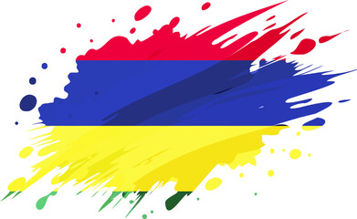 Mauritius flag painted with Grunge brush stroke, watercolor flag