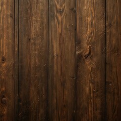 Naklejka premium Close-up view of dark-stained wood planks with rich grain patterns and knots, exuding natural rustic charm.