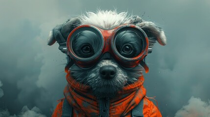 Cartoon Dog with Respirator Mask - Vector Illustration for Design