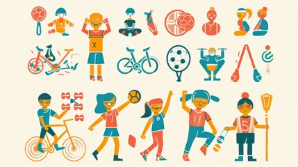 Illustration of diverse children participating in various sports and activities.