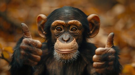 Business-Minded Monkey Giving Thumbs Up in Photobashing Style Portrait