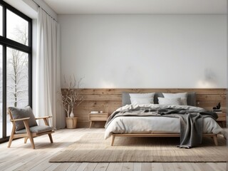 Minimalist Bedroom Interior with Wooden Bed and Natural Elements