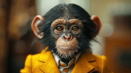 Business-Minded Monkey Giving Thumbs Up in Photobashing Style Portrait