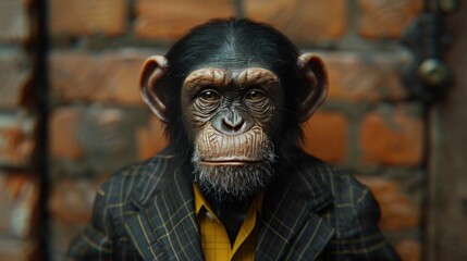 Business-Minded Monkey Giving Thumbs Up in Photobashing Style Portrait