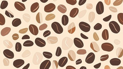 Obraz premium Realistic coffee beans pattern in shades of brown on a beige background. Ideal for coffee shop branding and packaging.