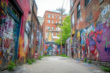Fototapeta premium Urban Graffiti Alley: Street Art Tours and Colorful Murals