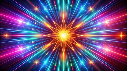 Abstract neon starburst composition with vibrant effect glowing in colorful hues