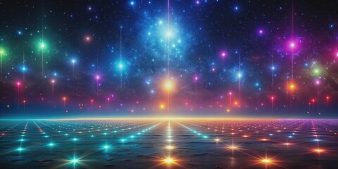 Obraz premium Abstract futuristic night sky with colorful lights and glowing ground, futuristic, night sky, colorful lights, glowing