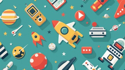 Space themed pattern with rockets, planets and stars.