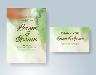 Wedding invitation with Abstract splashed watercolor background