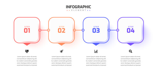 Minimal Business Infographic Template Thin Line with Square Label Arrow Icon and 4 Step