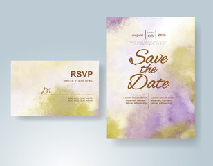 Wedding invitation with Abstract splashed watercolor background