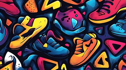 Doodle Art Seamless Pattern, Fashion Textile, Sport clothes, Street Art Graffiti Background