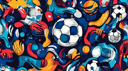 Doodle Soccer Art Pattern, Fashion Textile, Sport clothes, Street Art Graffiti 