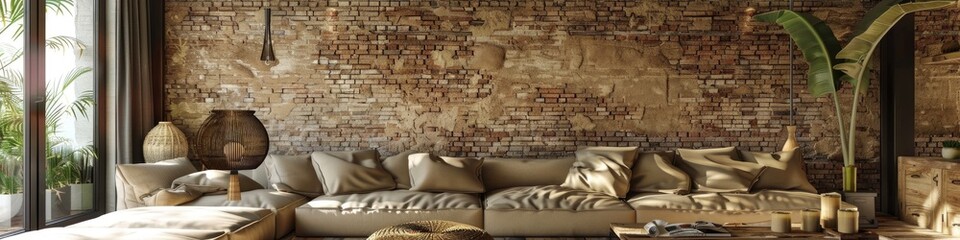Rustic Living Room Featuring a Textured Brick Wall
