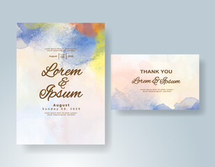 Wedding invitation with Abstract splashed watercolor background