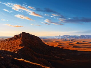 Naklejka premium Stunning Desert Mountain Landscape at Sunrise with Clear Blue Sky and Clouds