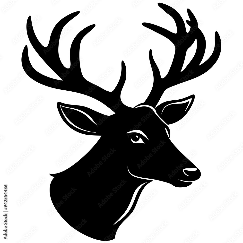 Wall mural Deer head silhouette black and white side view vector illustration