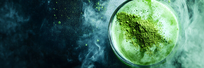 Matcha latte topped with matcha powder