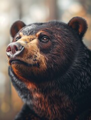 Portrait of Sun Bear in Tropical Forest, Close up Animal Photography