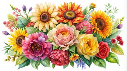 Vibrant Watercolor Bouquet Featuring Roses