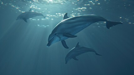 Fototapeta premium Dolphins Swimming in Sunbeams.
