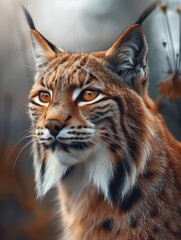 Wildlife Bobcat, Lynx rufus, close up with detailed fur in a temperate forest