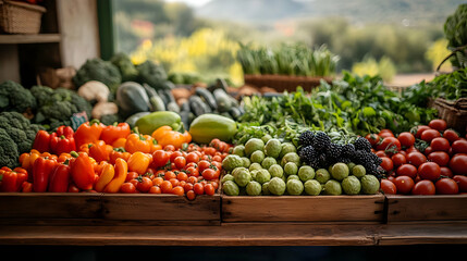 Fresh produce in wooden crates at a market.